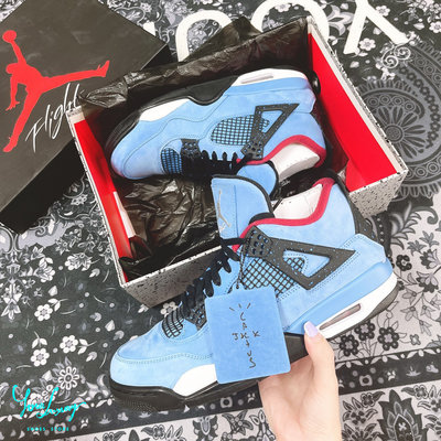 【Luxury】 現貨 Travis Scott x Air Jordan 4 Retro 湖水藍 麂皮 籃球鞋 男生