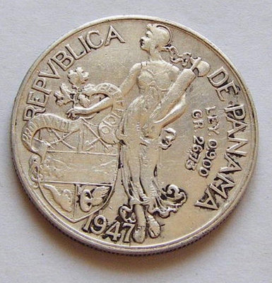 巴拿馬1947女神1巴波亞1B銀幣