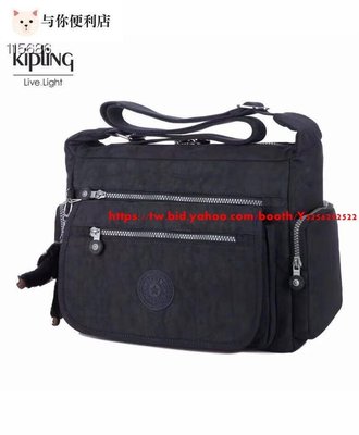 Kipling 猴子包 K19941 黑藍 多夾層拉鍊款輕量斜背包肩背包 大容量 旅遊 防水-雙喜生活館