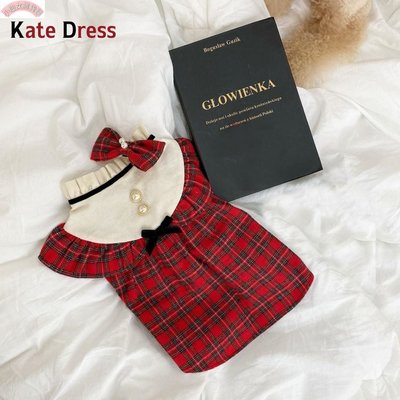 【小仙女雜貨鋪】INS風英國王室風紅格凱特王妃宮廷裙立領過年圣誕寵物裙狗狗