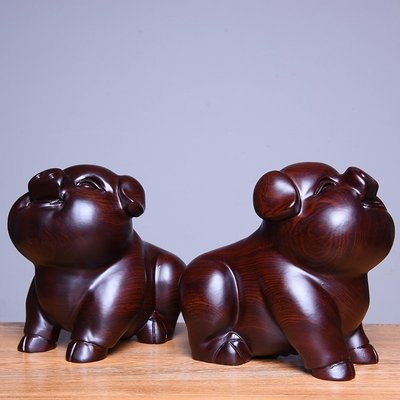 【熱賣下殺】黑檀木雕豬擺件實木雕刻十二生肖動物家居客