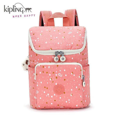 新款熱銷 Kipling 猴子包 K70636 粉色小愛心 中款 拉鍊多夾層輕量雙肩後背包 防水 限時優惠 另有大款