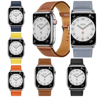 ［預購］Apple Watch Hermès 銀色不鏽鋼錶殼41公釐 Single Tour 錶帶 亞麻藍/金/棕/橘/黑/黃/海軍藍色