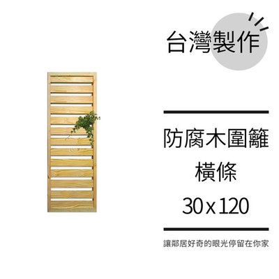 陽台花架防腐木柵欄30*120橫條圍欄︱防腐木籬笆 格柵花架 木格網圍牆．陽台庭院 造景裝飾．台灣製作【免運費