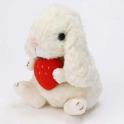 ☆薇菈日本精品☆日本製 STAR CHILD 垂耳兔 兔子 抱草莓 娃娃 絨毛 玩偶 白黃色