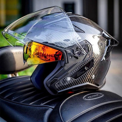 GSB碳纖維半盔S278四分之三盔雙鏡片夏季男女摩托車頭盔