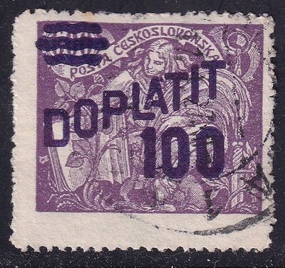 捷克1926「大移位變體 / 欠資票 - 最高額, 改值 100 on 600」古典票