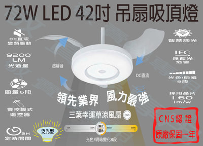 【敬】72W 42吋 三葉 吊扇 吸頂燈 LED 110V CNS認證 DC直流 變頻 調光調色 3坪 4坪 5坪 客廳