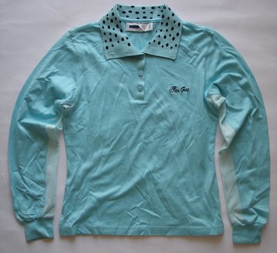 義大利品牌［FILA］女休閒運動GOLF系列水藍色長袖POLO衫(編號0435) ~S