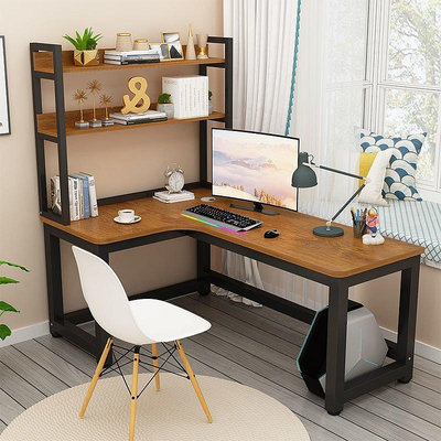 台式電腦桌轉角書桌書架組合一體桌簡約家用臥室角落學~特價