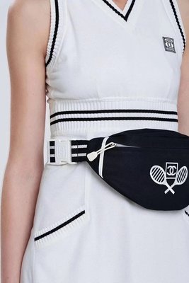 Chanel 香奈兒 運動 網球拍 大Logo 帆布 斜挎腰包胸包