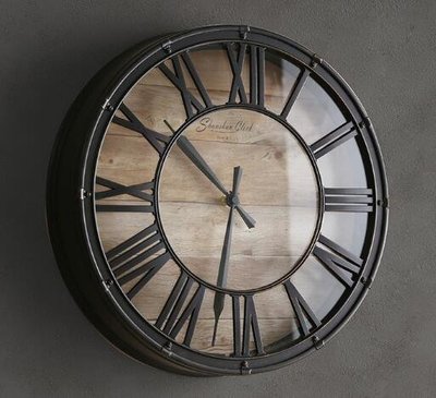 6569A 歐式 木紋錶盤時鐘羅馬數字復古牆鐘藝術牆面鐘 古典黑圓掛鐘 靜音鐘裝飾鐘擺飾
