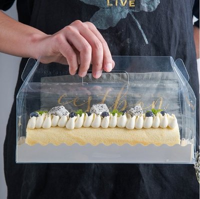 【水蘋果烘焙材料】長條蛋糕盒 杯子蛋糕 透明蛋糕盒 瑞士捲 奶凍捲 生乳捲盒 27.5*11*高10cm K-496