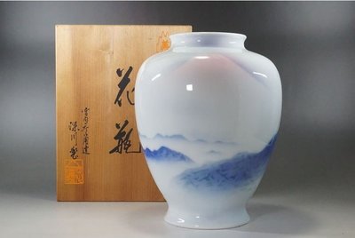 【日本古漾】111502日本皇室御用 深川製磁 赤富士 8號花生 花瓶 有田焼