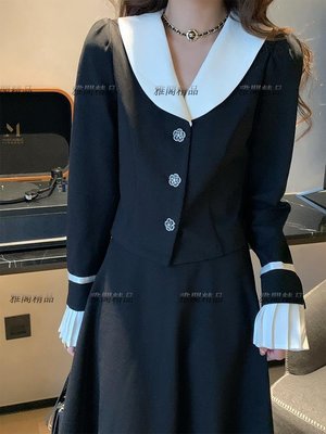 韓版氣質名媛兩件套女秋高級感法式復古時尚半身裙兩件套-雅閣精品~特價