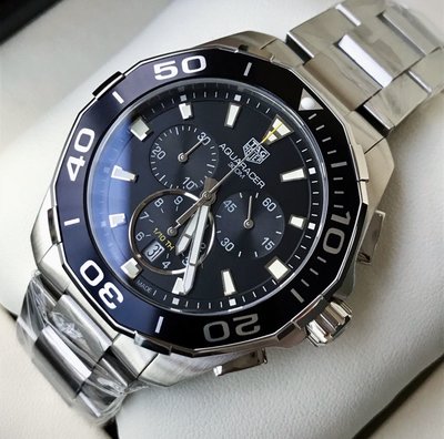 TAG Heuer Aquaracer 黑色面錶盤 銀色不鏽鋼錶帶 石英 三眼計時 男士手錶 CAY111A.BA0927 豪雅300M潛水錶