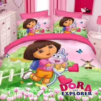 ✦愛美家✦磨毛3D朵拉三件套床上用品卡通儿童dora女孩三件套被套床单