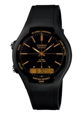 【萬錶行】CASIO 商務型酷炫雙顯指針錶  AW-90H-9E