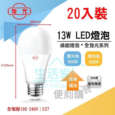 【生活家便利購】《附發票》旭光 13W LED燈泡 E27【一箱20入】 E27 節能燈泡 100-240V 檢驗合格