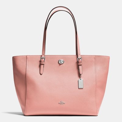 Coco小舖COACH 36454 TURNLOCK TOTE IN CROSSGRAIN LEATHER粉旋扣托特包