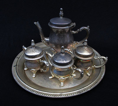 歐式茶具組茶壺咖啡壺鍍銀器糖罐牛奶壺茶盤子托盤點心盤【心生活美學】