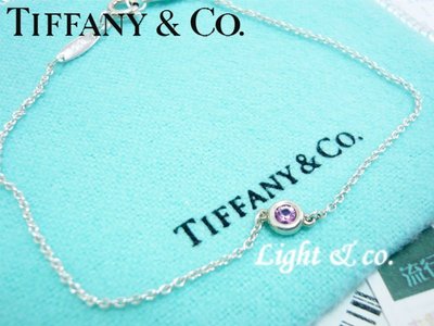【Light &amp; co.】二手真品 TIFFANY &amp; CO 925純銀 經典款 單鑽 手鍊 粉鑽 鑽石 海藍寶石