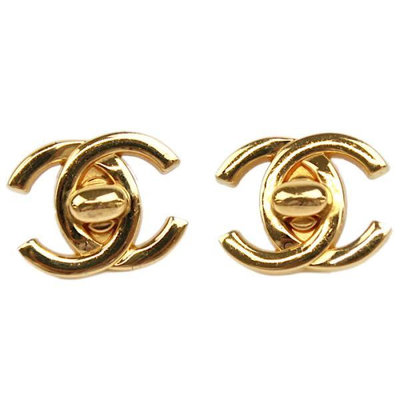 Chanel vintage香奈兒復古經典金色書包釦古董夾式耳環 耳釦96A