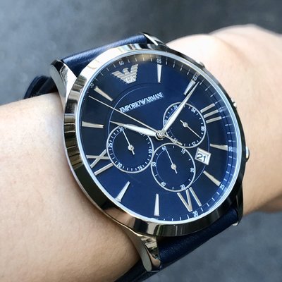 現貨 可自取 EMPORIO ARMANI AR11226 手錶 43mm 亞曼尼 三眼 藍面盤 藍色皮錶帶 男錶女錶