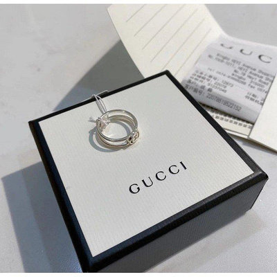 Gucci 互扣式雙G雙圈純銀戒指銀色