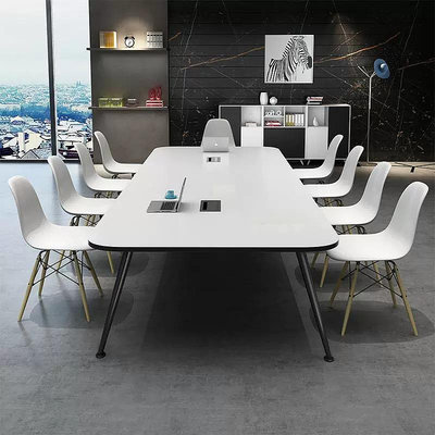 桌椅組白色會議桌長桌簡約現代長條辦公桌工作臺洽談接待桌10人桌椅組合