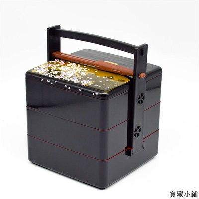 【精選好物】囷牌日式便攜式手提野餐飯盒 點心壽司盒 三層手提烤漆塑膠便當盒