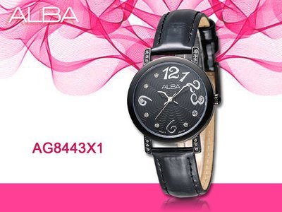 CASIO 時計屋 ALBA 雅柏手錶 AG8443X1 女錶 石英錶 真皮皮革錶帶 黑色錶盤 全新品 保固 開發票