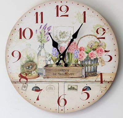 星雜貨設計 zakka Vintage歐式鄉村風 法式浪漫田園 彩繪花卉粉紅玫瑰ROSE圓型掛鐘 數字時鐘 圓鐘 造型鐘