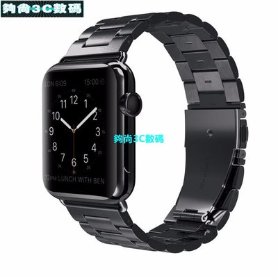 【夠尚3C數碼】適用蘋果手表不銹鋼表帶apple watch4代不銹鋼三株鋼帶鏈式表帶