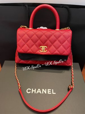 Chanel coco handle24cm 紅色牛皮 古銅金鍊 斜背包