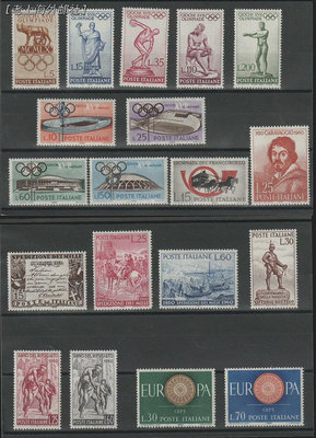 意大利郵票1960年票(多雕刻版)，全部成套，帶兩張黑卡 郵票  明信片 紀念票【錢幣收藏】6630