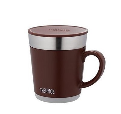 THERMOS 膳魔師 不銹鋼真空保溫杯JDC-350-BW 0.35L 咖啡色 把手咖啡杯 隔熱杯 杯蓋