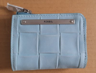 FOSSIL Liza 寬編織輕巧拉鍊零錢夾-淺藍色 SL6465441