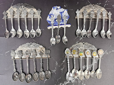 勞力士鍍銀勺子及其他鍍銀紀念勺展示收藏標價為藍色帆船勺架的價
