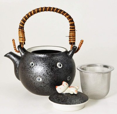 11592A 日本製造 好品質 日式濾網陶瓷提把壺 可愛貓咪貓掌陶壺茶壺熱水壺泡茶壺提樑壺擺件送禮收藏品禮品