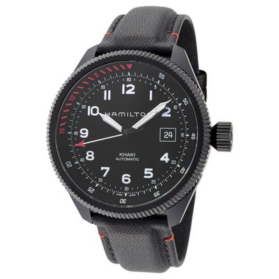 HAMILTON KHAKI H76695733 漢米爾頓 手錶 機械錶 42mm 黑面盤 黑色皮錶帶 男錶女錶