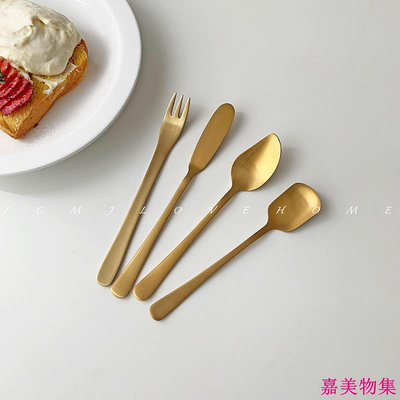 ins風 金色不鏽鋼甜品勺 咖啡勺 冰淇淋勺 叉子 勺子 蛋糕勺 餐具