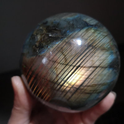 天然拉長石水晶球  帶拉絲光  水晶球擺件608 水晶 原石 擺件【玲瓏軒】