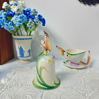 法蘭瓷FRANZ蝶舞系列立體蝴蝶水仙花 餐鈴 咖啡杯 奶壺