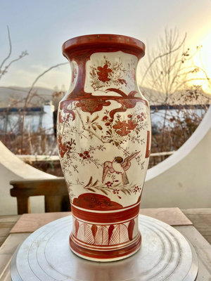 日本中古 九谷燒花鳥紋陶瓷花器 花瓶