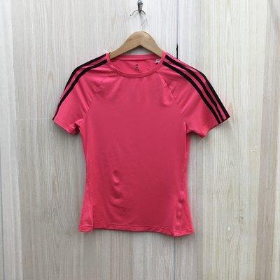 【愛莎＆嵐】 adidas 女 粉色圓領短袖素面運動T恤/XS 11204 14