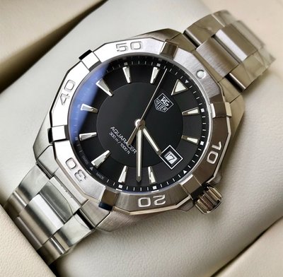 TAG HEUER Aquaracer 黑色面錶盤 銀色不鏽鋼錶帶 石英 男士手錶 WAY1110.BA0928 豪雅 競潜系列 300M 潜水錶