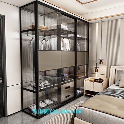 特賣-定制一門到頂玻璃推拉門衣帽間家用臥室現代衣柜子整體鋁合金家具