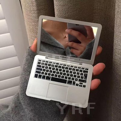 迷你隨身鏡子 創意蘋果筆記本電腦造型 便攜折疊小化妝鏡