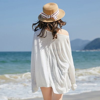 HOT SWIM 優雅氣質長袖泳衣外套罩衫外搭普吉島海邊沙灘度假套頭衫4900
